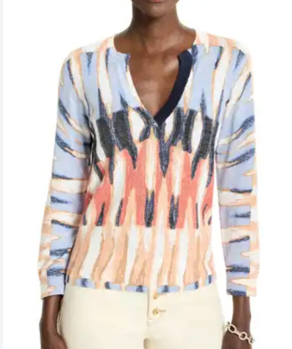 Nic + Zoe Criss Cross Cotton Slub Colorful Sweater Size S